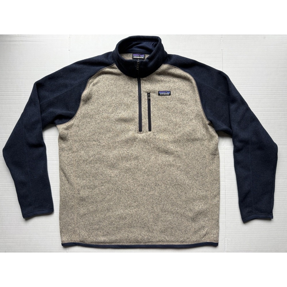 Patagonia Better Sweater 1/4 Zip Pullover Fleece Oatmeal Navy Men's XL